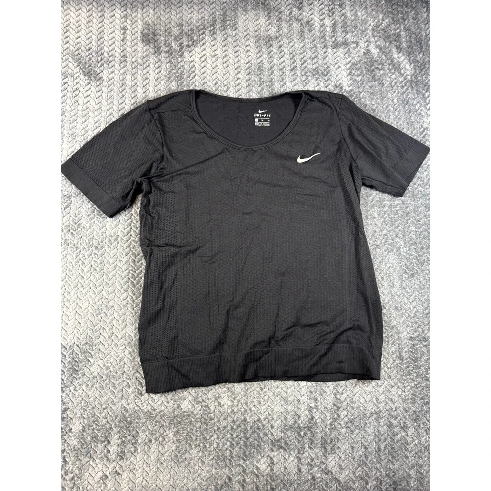 Nike Dri Fit T Shirt Womens Extra Large Black Round Neck Seamless Mesh Running